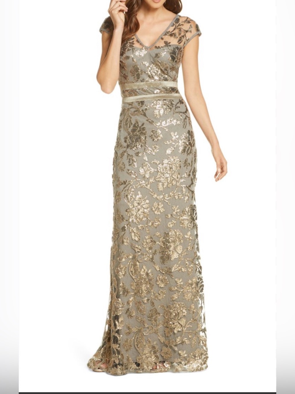 Tadashi Shoji scalloped sequin lace formal sheath dress 8